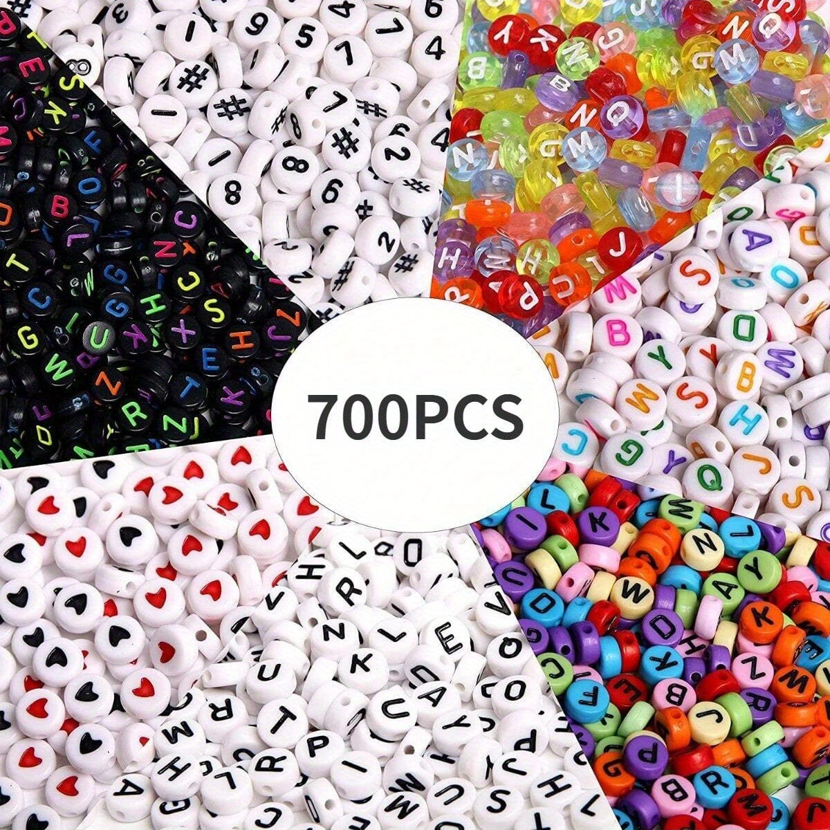 700 Uds. Cuentas redondas de 7 colores con letras, cuentas acrílicas con números del alfabeto para fabricación de joyería, collar, pulsera DIY (7x4mm): Default Title