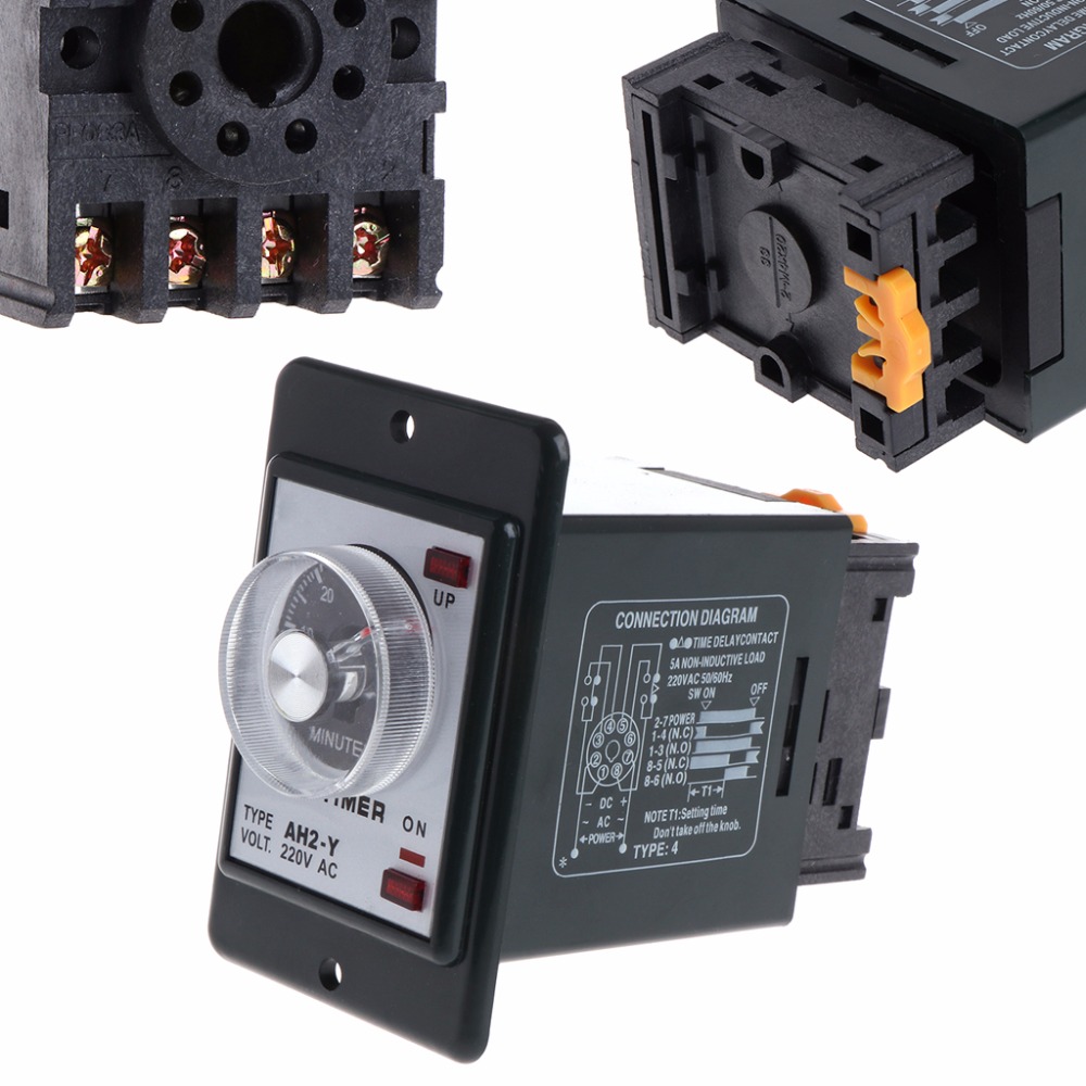0-60 seconds/minutes Power On Delay Timer Relay With Socket Base AC 220V AH2-Y Time Switch