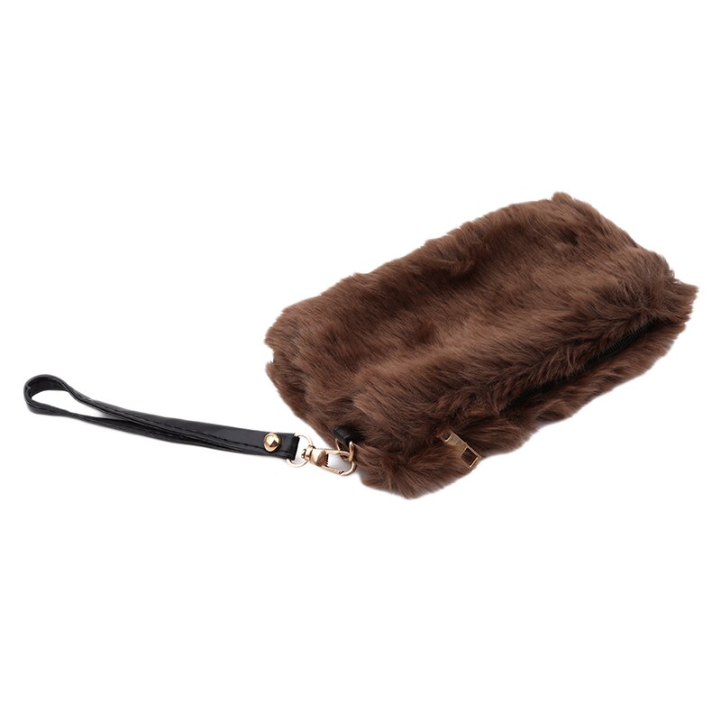 Sacs à main en fausse fourrure pour femmes, portefeuille de pour dames, sac à main pour fête de mariage, sacs de soirée: brown