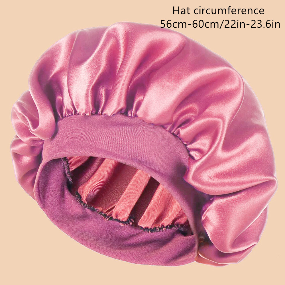 1 Stück einfarbige Duschhaube aus Satin- mit breiter Krempe für Damen, geeignet für Höhle täglichen Gebrauch, Seidenhaube, Satinhaube
