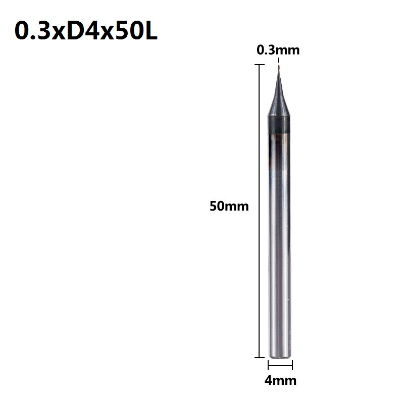 Xcan 1Pc 0.2-0.9Mm Tiain Micro Flat End Mill 4Mm Schacht 4 Fluit Frees Hrc 55 Mirco Carbide Cnc Graveren Bit Router Bit: 0.3xD4x50L