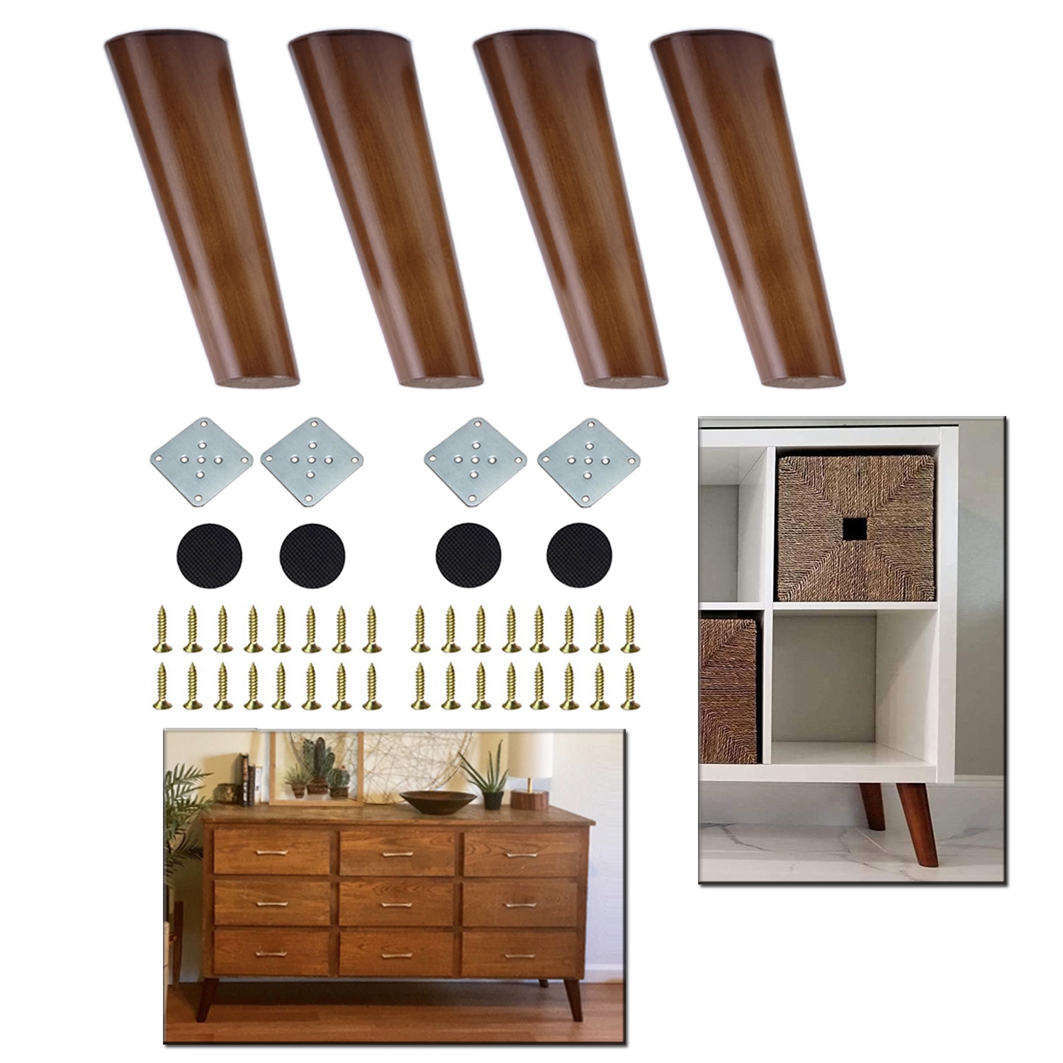 1/4PCS Solid Wood Furniture Legs Walnut Color Straight Oblique With Metal Footings Sofa Replacement Legs For Cabinet Couch Table