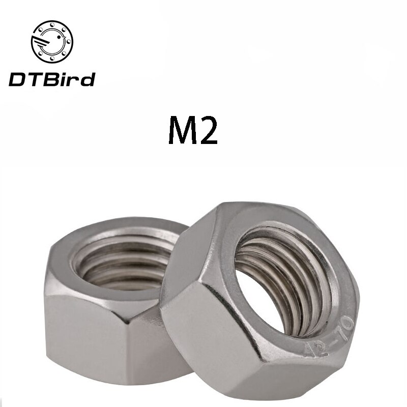 100 stks/partij Draad Metrisch DIN934 M2 304 Roestvrij Staal Hex Moer Zeshoekige Moer Schroef Moer A2-70 DT2