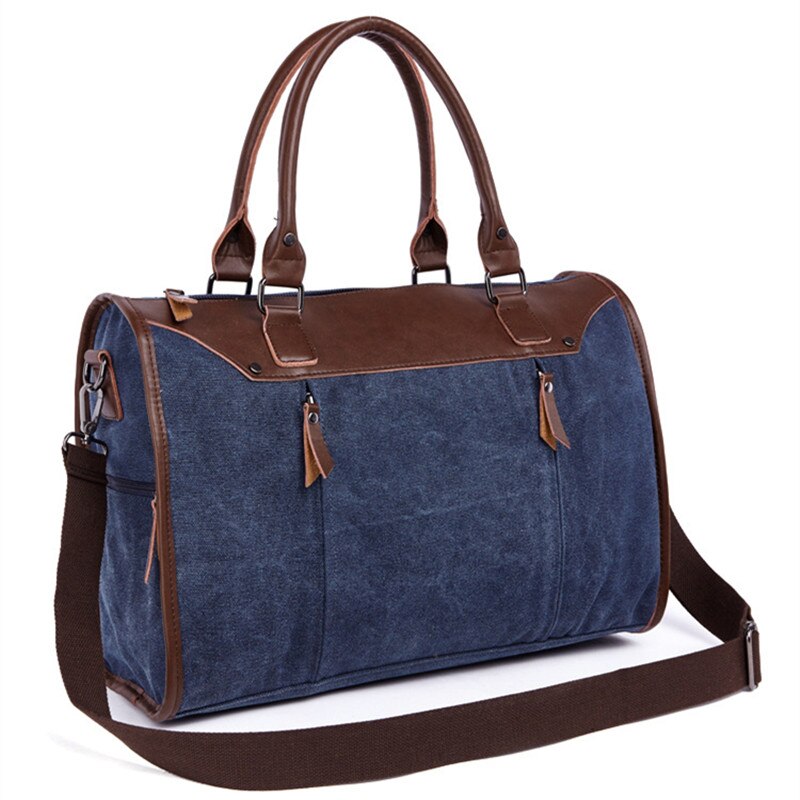 Multifunctionele Mannen Handtas Vrouw Casual Canvas + Pu Schoudertas Grote Capaciteit Canvas Mannen Splice Bagage Reistassen: Deep Blue