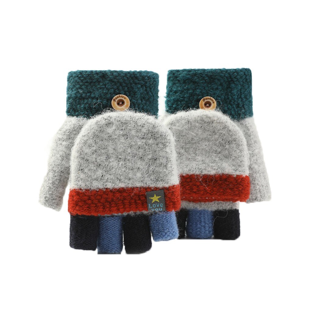 Unisex Warm Soft Kid Winter Convertible Flip Top Fingerless Gloves Kids gloves (6-10years): gray