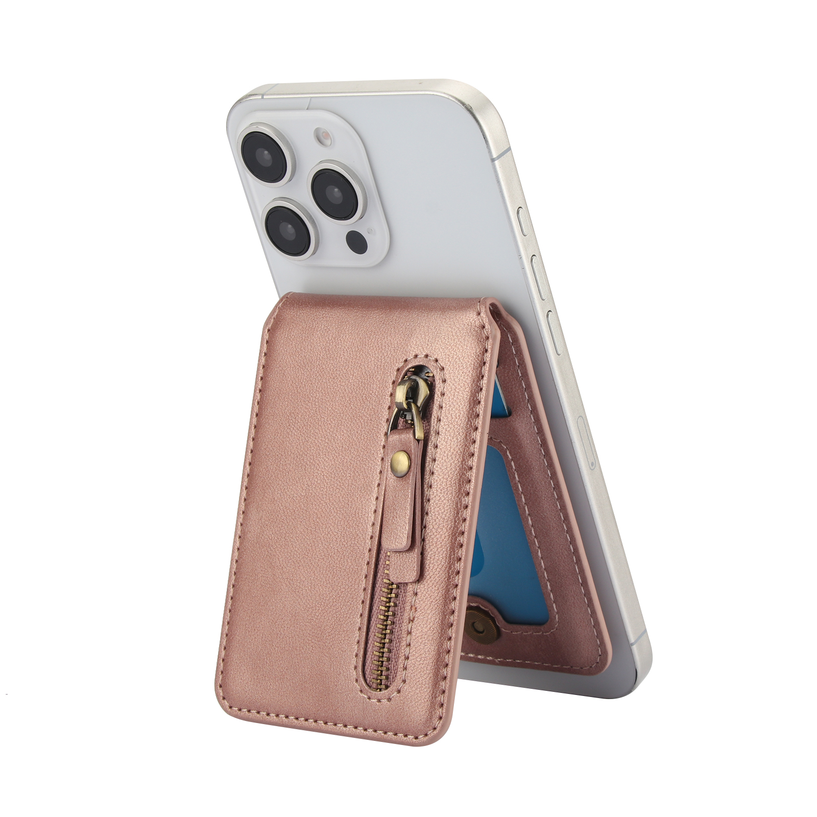 Magnetisk kortholder med glidelås, lommebok med vertikal åpning til magsafe, til iphone 16 pro max , 15 14 12, 13 deksel, tilbehør, veske: Rosa