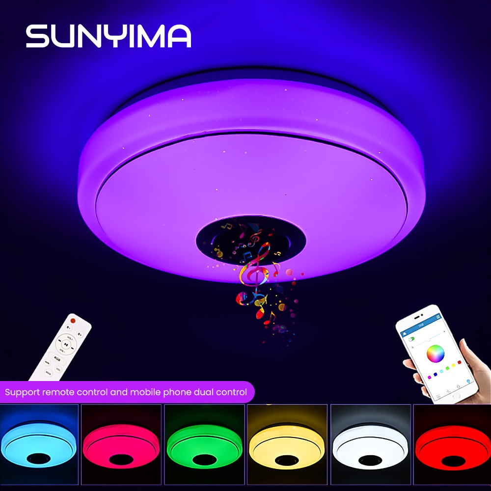 Sunyima Bluetooth Muziek Led Plafond Kroonluchter Met Bass Speaker 36W 72W Afstandsbediening Kleurrijke Led Kleur Veranderende Licht