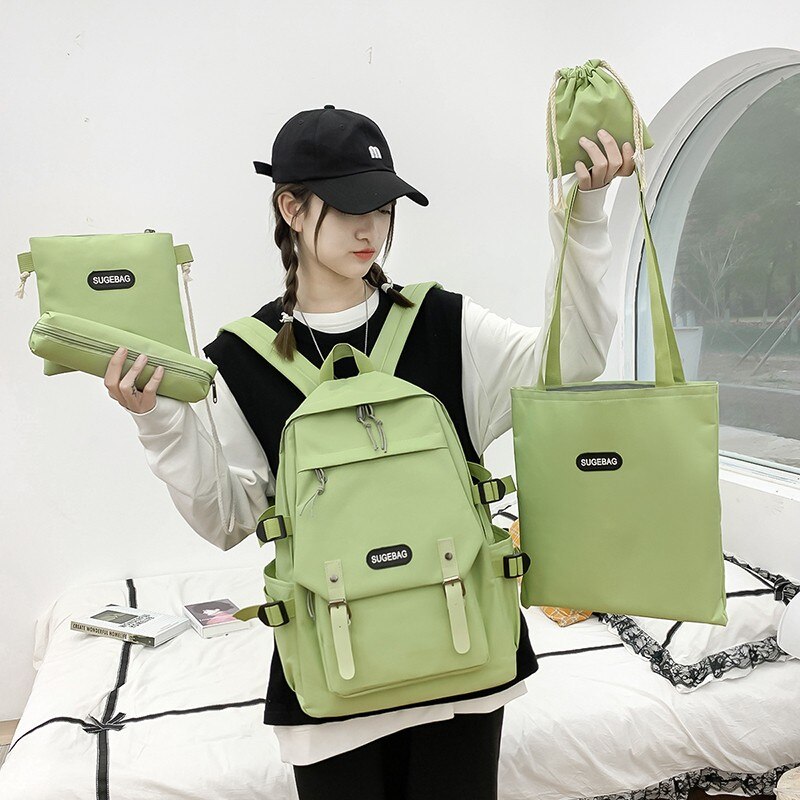 Conjunto de 5 mochilas informales para adolescentes y mujeres, morrales escolares de lona para viaje, bolso de hombro para estudiantes