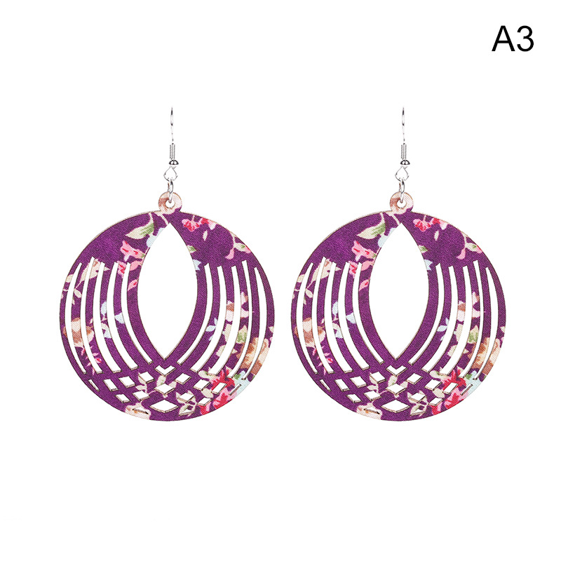 Frauen Holz Ohrringe Jahrgang Ethnische Weibliche Stock Tuch Runde Hohl Gestreiften Baumeln Ohrringe Koreanische Haken Brincos: C3