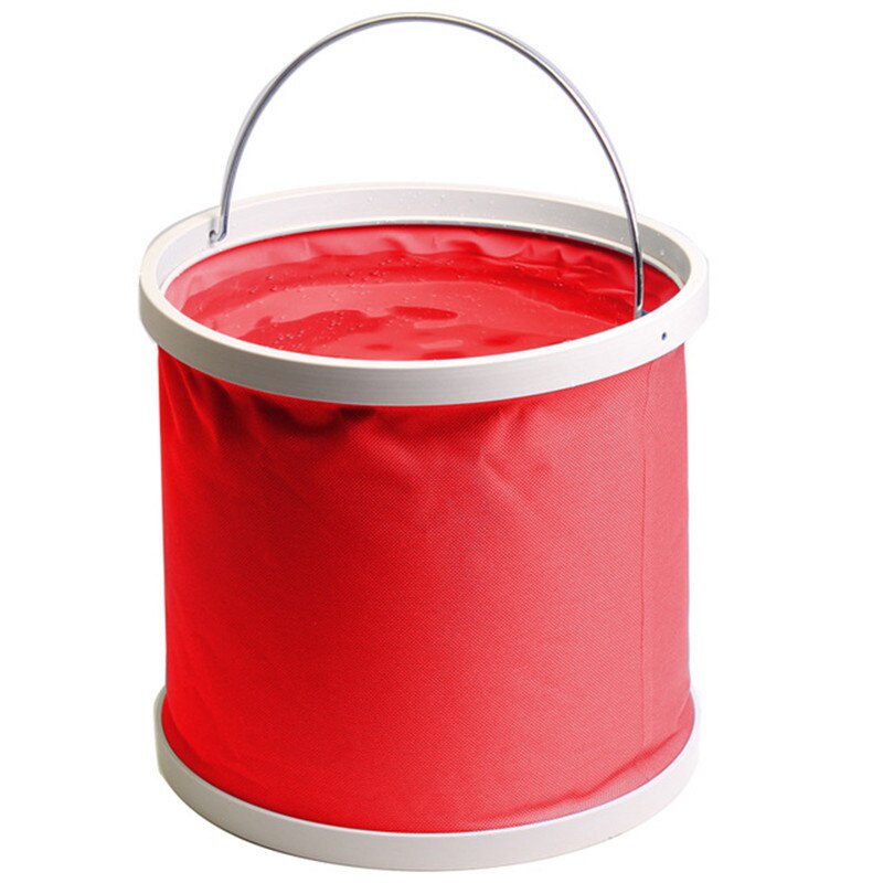 Cubo plegable para mantenimiento de lavado de coches balde de pescar portátil multifuncional limpieza de coche Oxford cubeta de tela 11L impermeable: Rojo