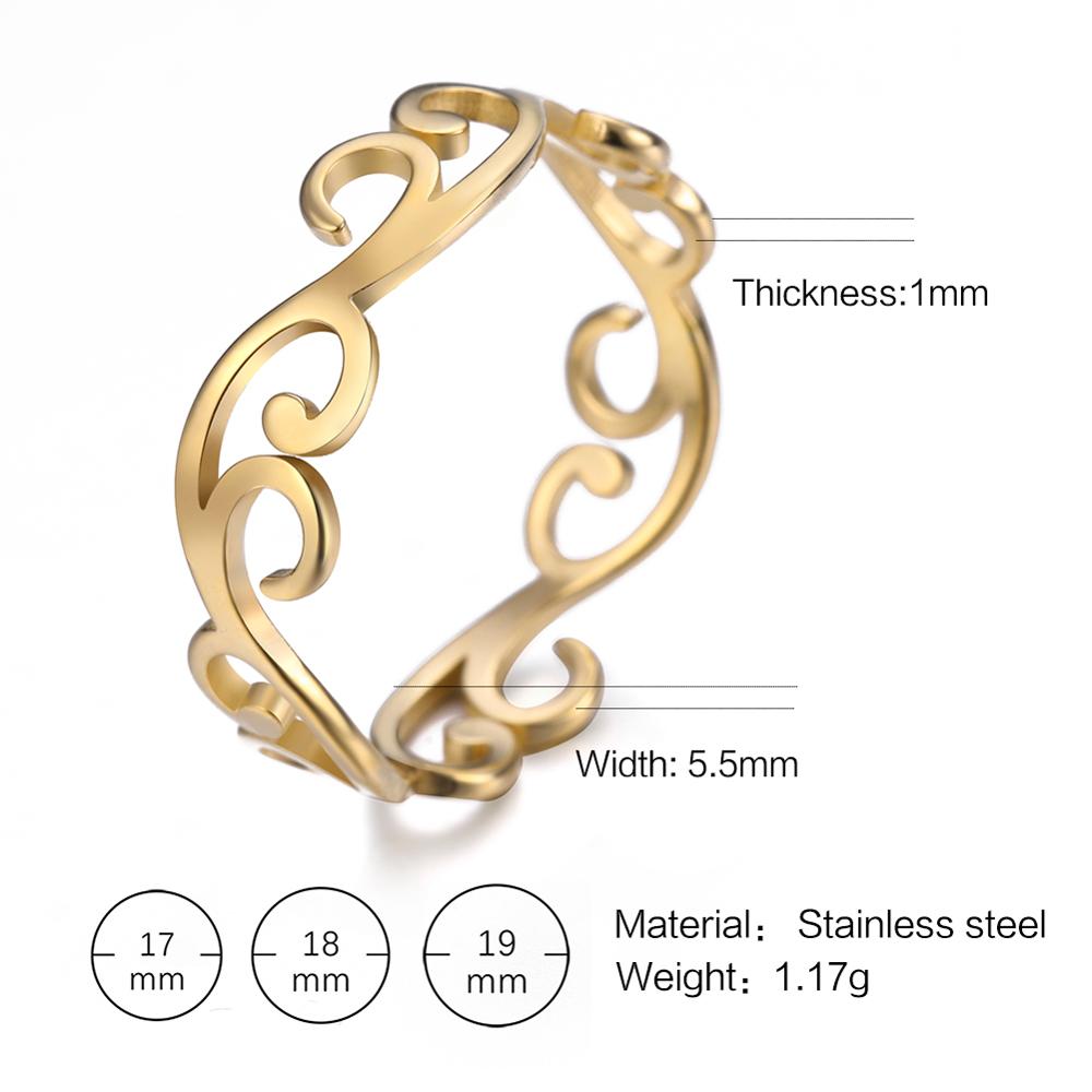Skyrim Retro Filigree Stainless Steel Ring Cutout Gold Color Finger Rings Jewelry Wedding for Women Friend: 8 / Blue