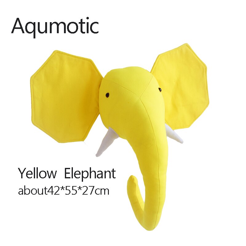Aqumotic-suspension murale 3D, tête d'animal, décoration murale de cygne, oreiller doux mignon, pour chambre d'enfant: yellow elephant