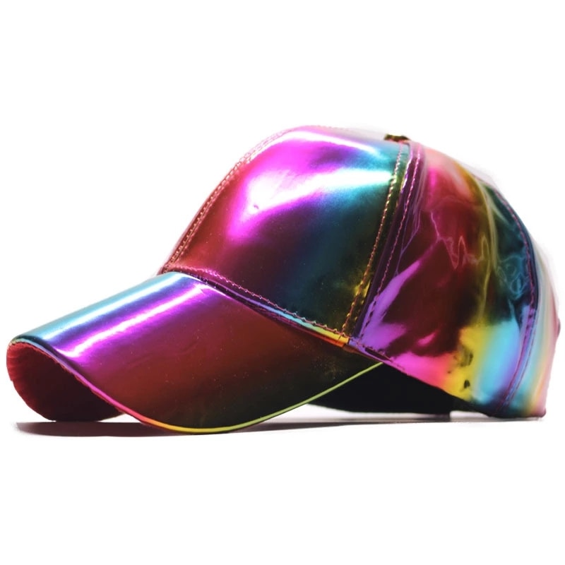 Regnbuefarge skiftende justerbar baseballcaps for kvinner menn patentskinn hip-hop trucker lue bein gorra hombre casquette