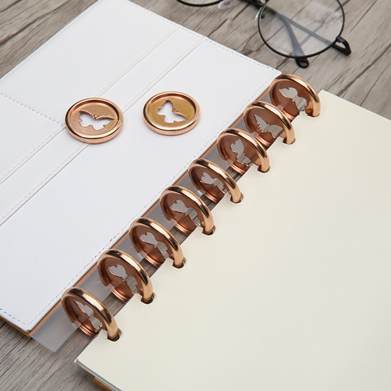 Disco de encuadernación con mariposa, 10 Uds., hebilla de anillo con agujero en forma de seta, mariposas, botón, hojas y discos sueltos para cuaderno de estudiante DIY