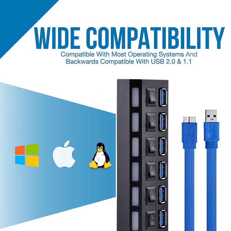 Hub usb 3.0 2.0 multi 4 7 porta usb divisor com adaptador de energia para computador portátil computador portátil acessórios vários usb hab