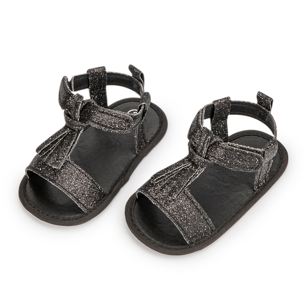 Letnie nowe dziecięce sandały dziewczęce wielokolorowe rzepy pompon kokardka antypoślizgowa miękka podeszwa noworodki dziecięce buciki dziecięce: black2 / 13-18 miesięcy