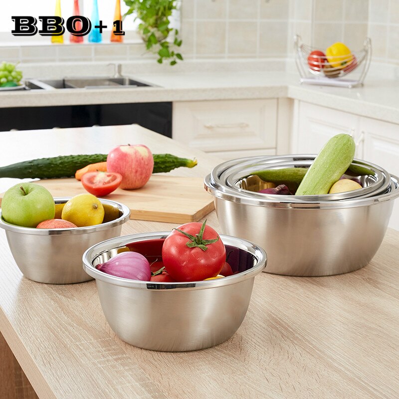 1 stücke Edelstahl Schleifen Mischen Schalen Dicker DIY Kuchen Brot Salat Rührgerät Küche Kochen Werkzeuge Backen Rührgerät Küche Topf