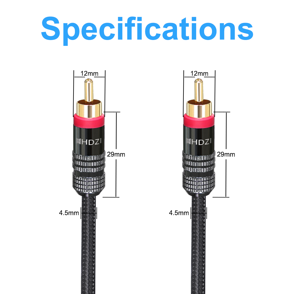 Cable coaxial de audio digital HHDZI [conectores chapados en oro de 24 quilates] Premium S/PDIF RCA macho a RCA macho para cine en casa, HDTV,