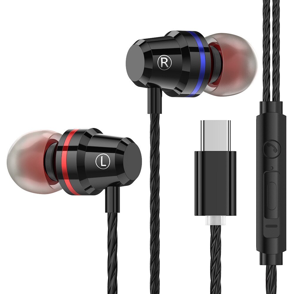 Type-C In-Ear Bass Ruisonderdrukking Oordopjes PTM Metalen Verse Editie Oortelefoon Headset met Microfoon Oortelefoon voor Xiaomi huawei: Black