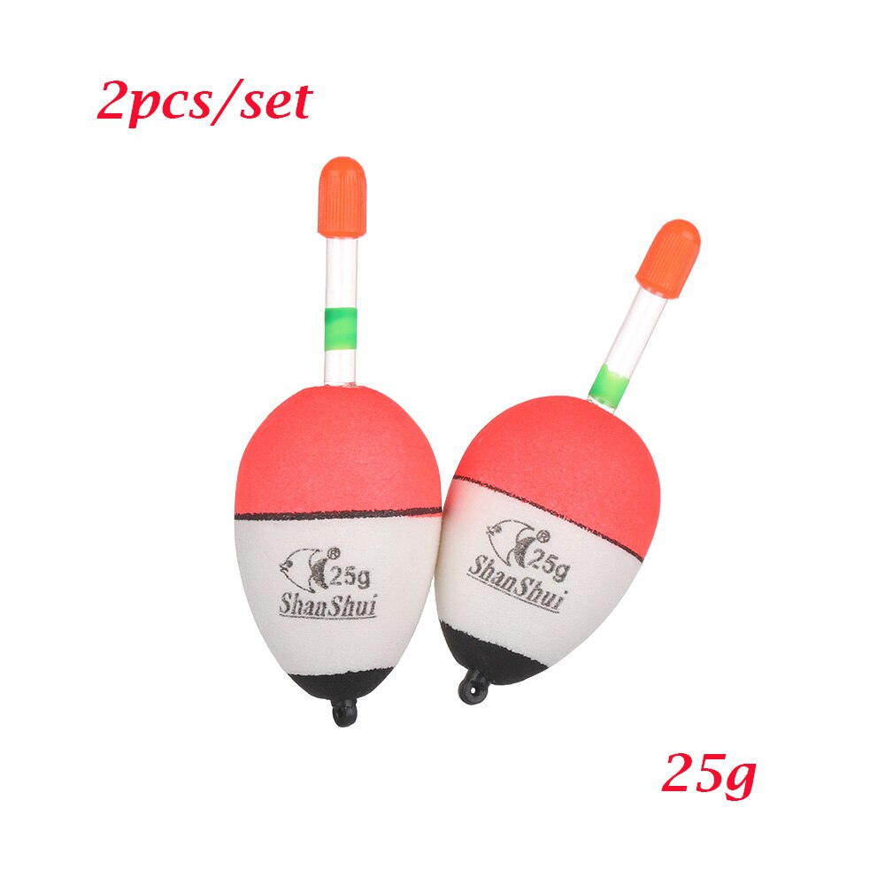 2Pcs EVA Luminous Fishing Night Float Light Stick Foam Plastic Bobber Sea Rock Fishing Striking Floats 5/8/10/15/20/30/40/50/60g: 25g