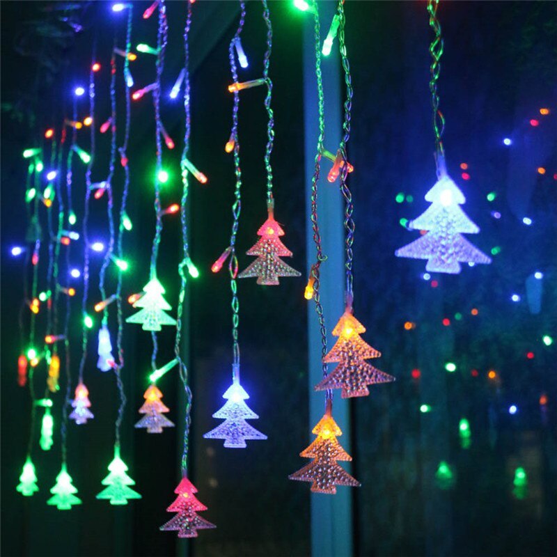 Stor juledekoration gardin snefnug ledet snorlys blinkende lys gardinlys vandtæt udendørs festlys: Farverigt træ