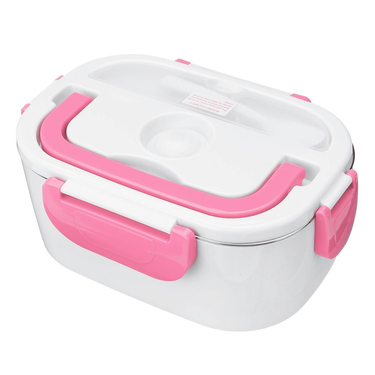 2 in 1 Car& Home Electric Heated Lunch Box Portable 12V 110V Bento Boxes Food Heater Rice Container Outdoor Travel US Plug: Pink