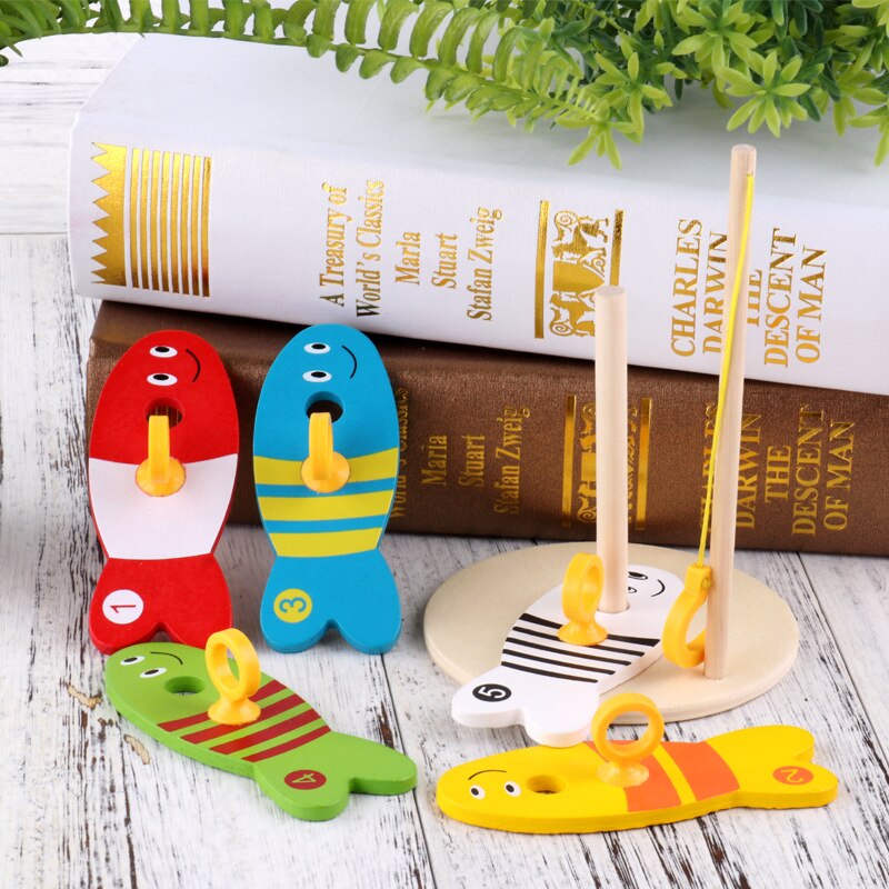 Wooden Digital Fishing Set Column Board Game Parent-child Puzzle Early Education Toys