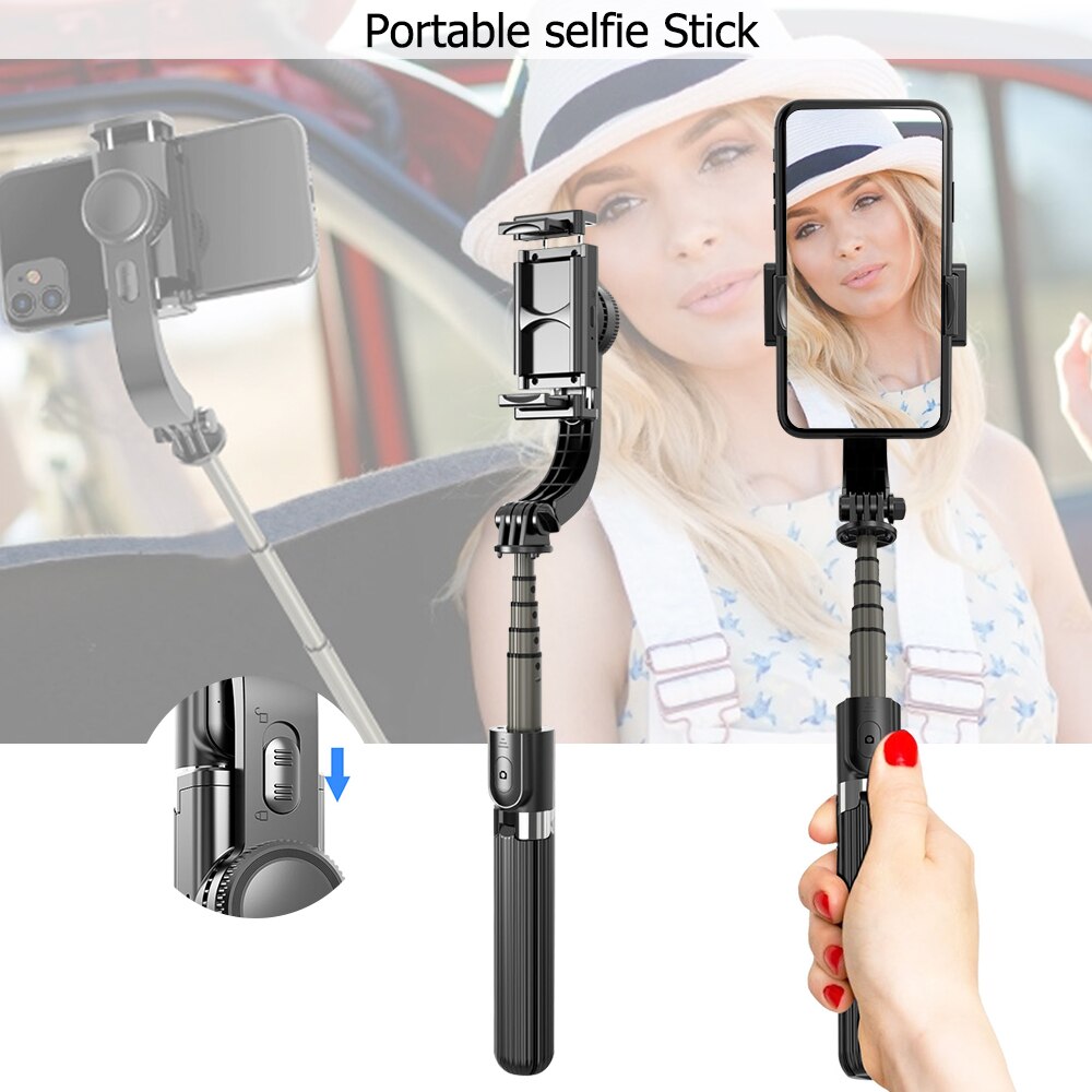 3 in 1 Phone Gimbal Stabilizer Selfie Stick Tripod 86cm 5-Section with Remote Shutter Phone Clamp Smart Rotatable for Smartphone