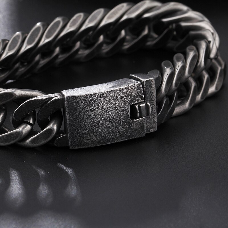 Trustylan vintage sort rustfrit stål armbånd herre rombe tykt kædeled herre armbånd armbånd smykker