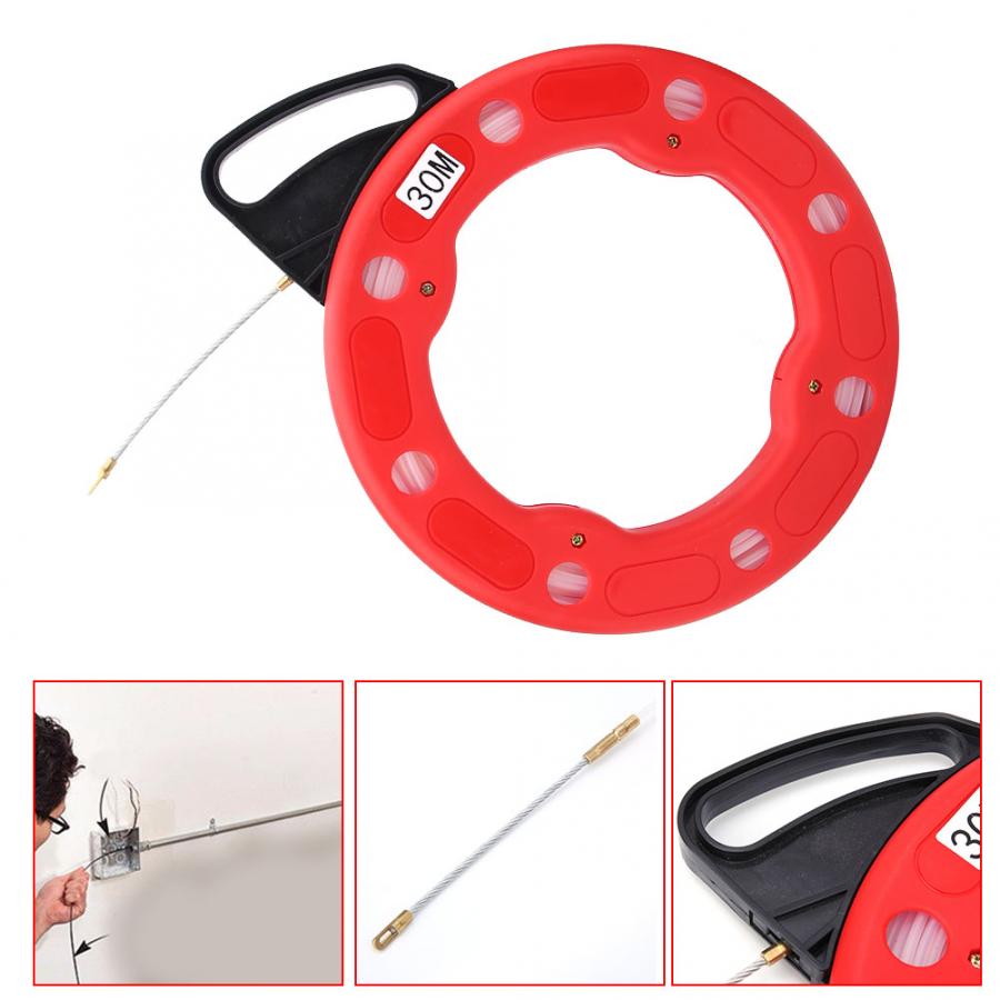 Fiberglass Cable Puller Nylon Fish Tape Reel Puller Non-Conductive Wire Pulling Tools 4.0mm 30m Reel Puller