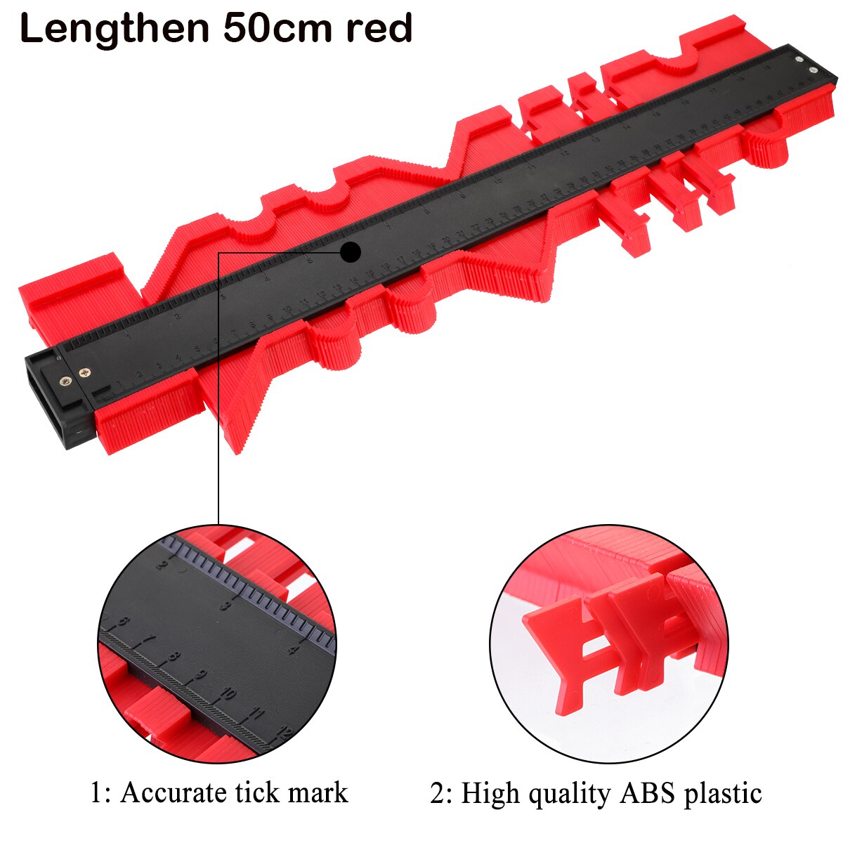 5/10/15/20 Inch Contour Gauge Plastic Profile Copy Shape Contour Gauge Meter Duplicator Standard Wood Marking Flooring Tools: Lengthen 50cm red