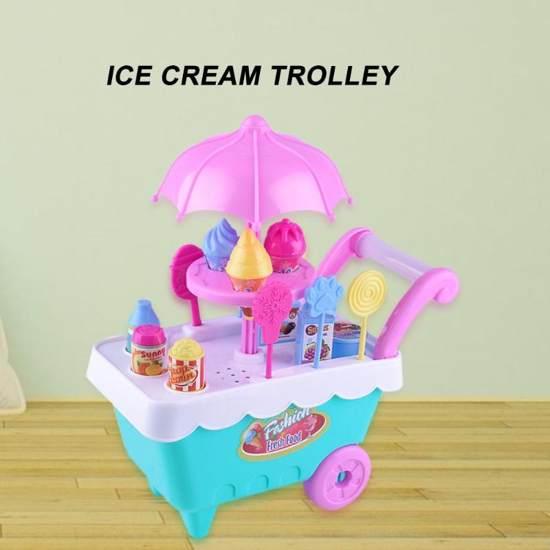 Small Ice Cream Carts Girl Mini Candy Cart Shop Pretend Play Children Toys