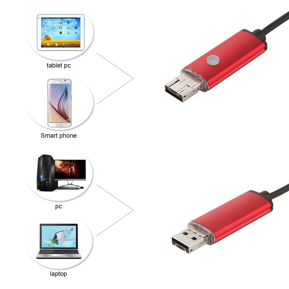 Caméra endoscopique Android, USB 5.5MM, 1/2/5/10m, , flexible, détection de tube serpent, SmartPhone OTG, caméra endoscopique 6led