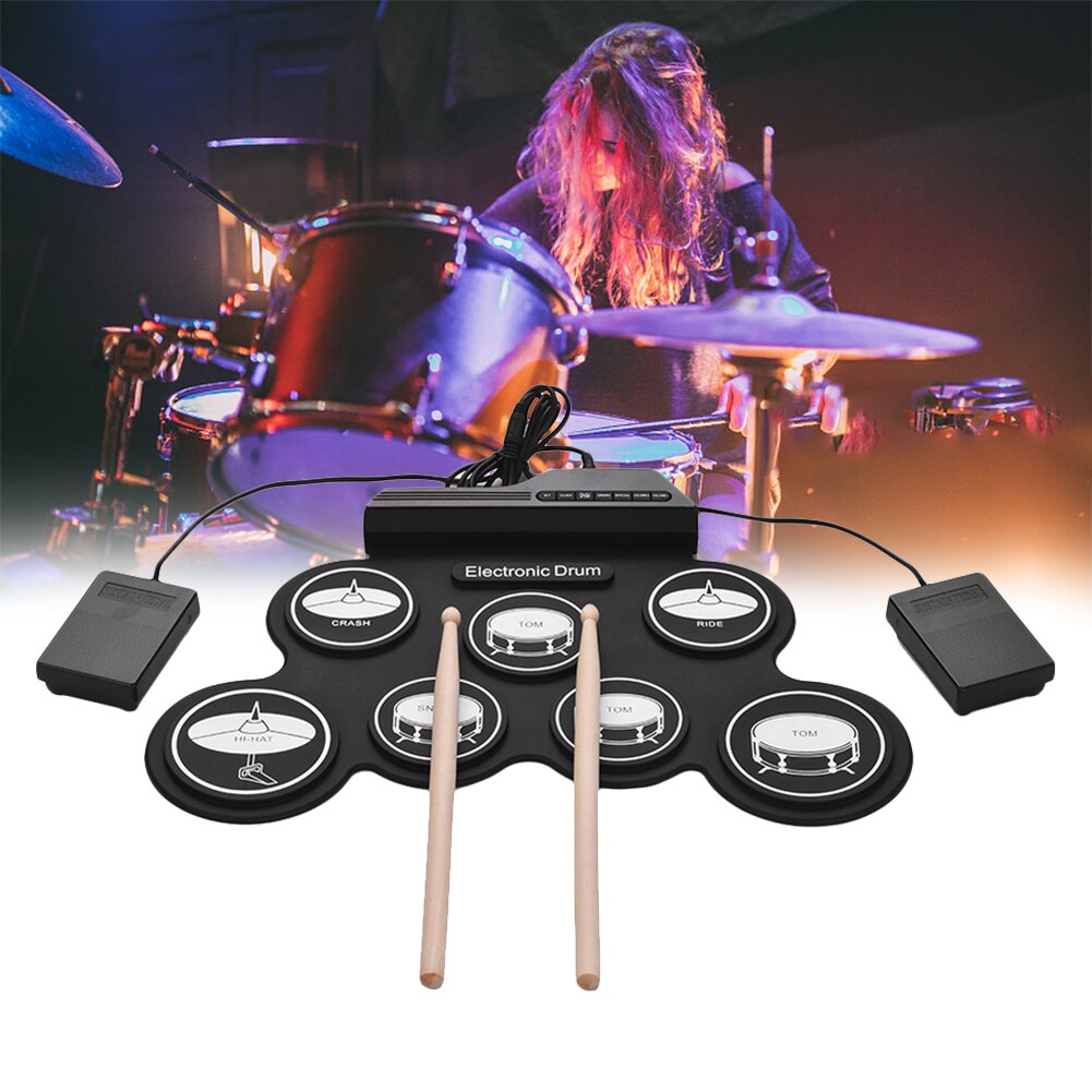 Drum Electronic Drum Set Compact Size USB Folding Silicon Drum Pad Digital Electronic Drum Kit 7-Pad With Drumsticks Foot Pedals
