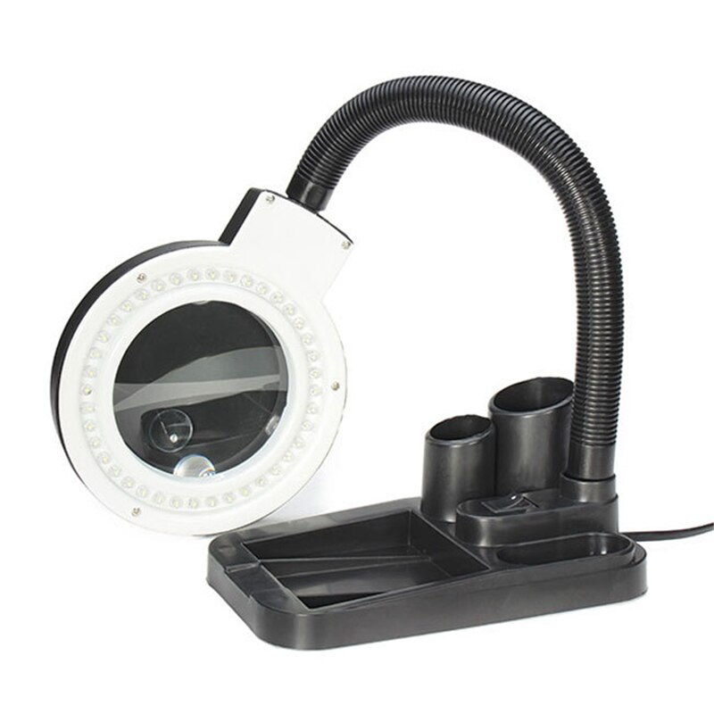 Eu Plug 220V Ambachten Glas Lens Led Bureau Vergrootglas Lamp Licht 5X 10X Vergrootglas Desktop Loupe Repareren Van Gereedschap Met 40 Leds Stand