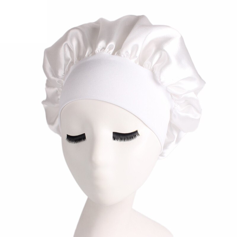 Bonnet en Satin solide réglable, bandeau à large bord, haute élasticité, avec Bonnet de nuit, chapeau de soins capillaires pour femmes: 03