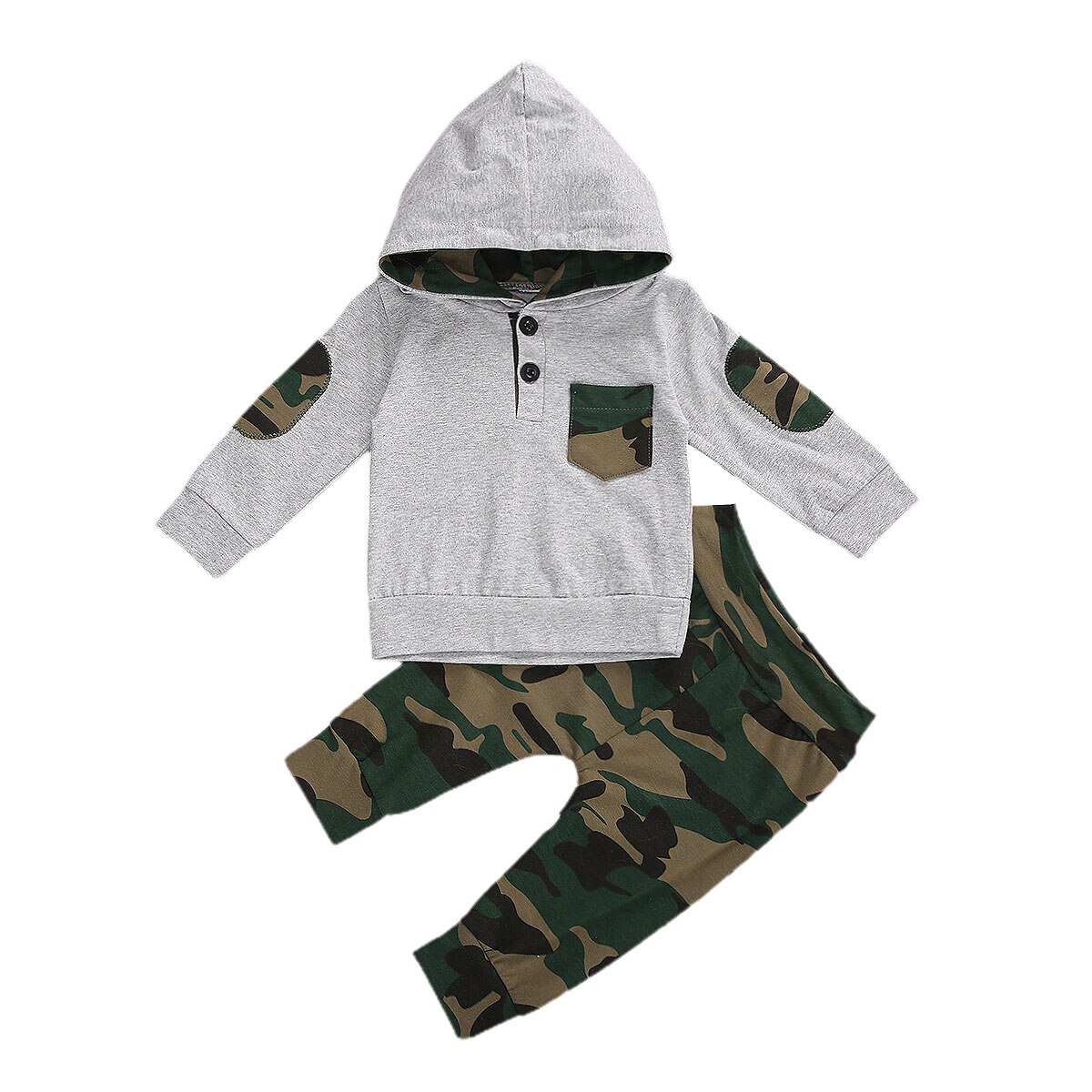 Babykläder Set för Pojkar - Kamouflageprint Huvtröja Långärmad Pullover Topp + Byxor 2-delat: C / 6m