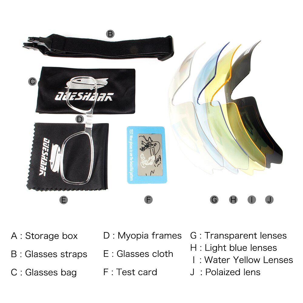 Queshark 5 linse fiskesolbriller udskiftelige linse lystfiskeri camping polariserede cykelbriller fiskerbriller sportsbriller