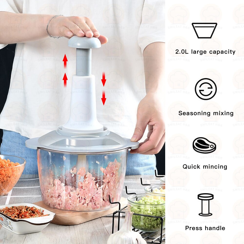 1.5L-2L Vegetable Meat Stirrer Grinder Kitchen Multi-Function High Capacity Food Processor Mixer Cooker Dumpling Stuffing Machin