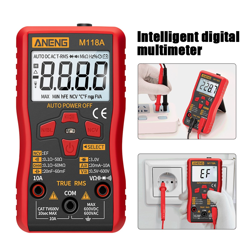 M118A Mini Digitale Multimeter Tester Auto Range Multimeter True Rms Ampèremeter Meter Met Ncv Data Hold 6000 Telt Zaklamp