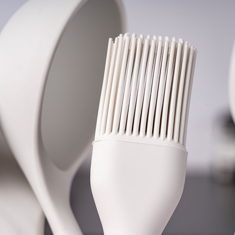 1PCS Silicone Utensils With Wooden White Cooking Kitchenware Tool Multifunction Handle Non-Stick Spatula Ladle Egg Beaters