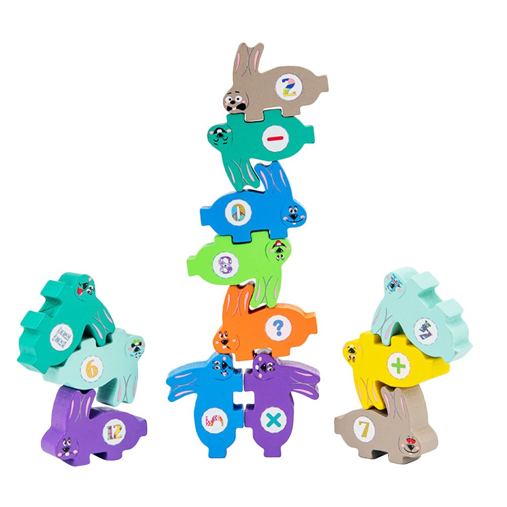 1 Set gioco di impilamento di blocchi di legno bilanciato impilabile aritmetico