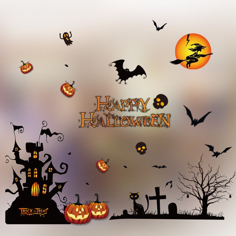 Halloween Window Stickers Wall Halloween Window Wall Decor Happy Halloween Decor For Home Haloween Sticker Door Deco: Black