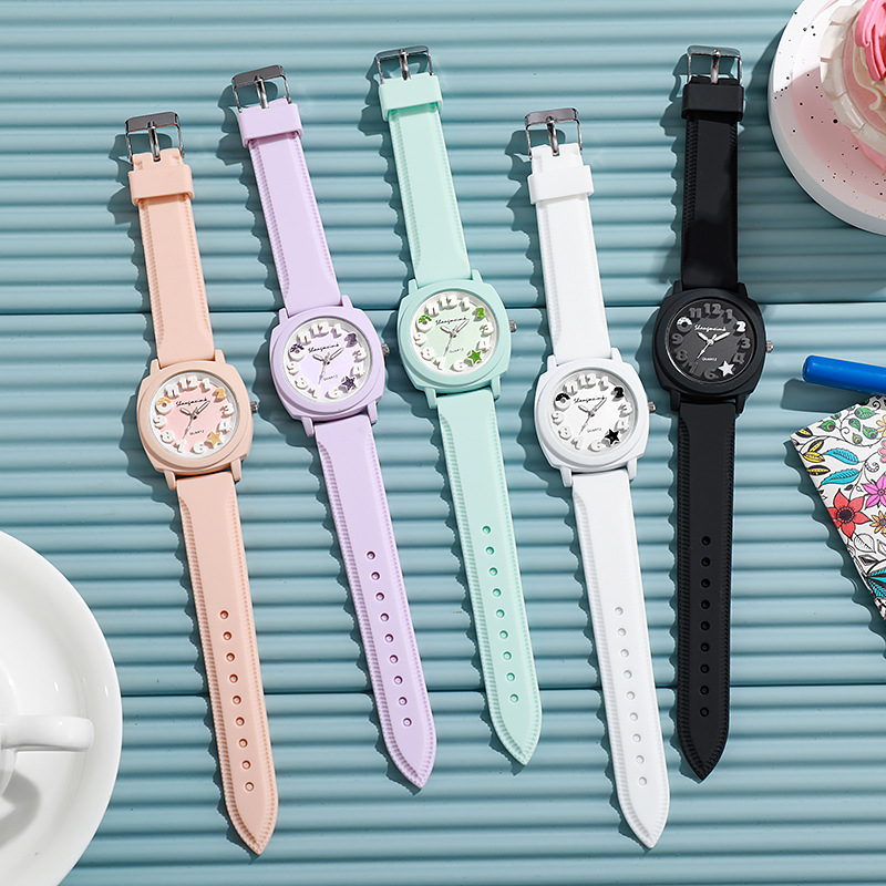 Reloj de mujer con esfera árabe 3D de , relojes cuadrados con banda de silicona de Color caramelo