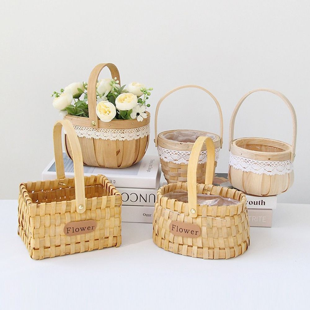 Cestino intrecciato Cestino intrecciato a mano alla moda fatto a mano Cesto di fiori portatile in carta fai-da-te Cesto intrecciato a mano Cestino portaoggetti intrecciato a mano