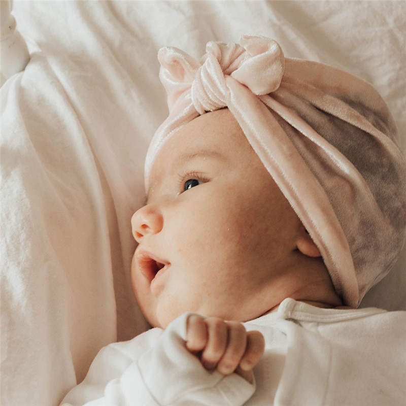 10 Kleuren Baby Hoofdbanden Rubber Oor Fluwelen Hoofdbanden Peuter Winter Warm Baby Tulband Beanie Hoed Elastische Head Band Hoofdtooi