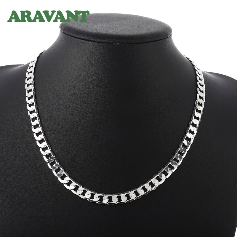 925 Zilveren 8Mm Platte Ketting Ketting Voor Mannen Mode-sieraden