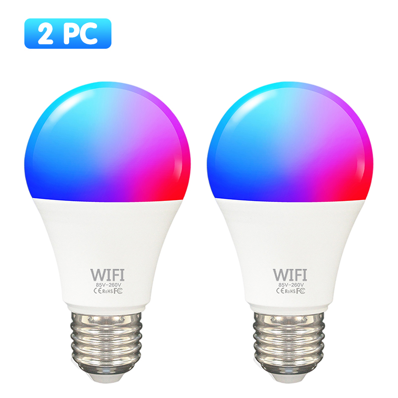 15w tuya smart pære wifi  e27 rgb+hvidt led lys lampe dæmpbare magiske pærer smartlife app stemmestyring via google home alexa: 2 stykker