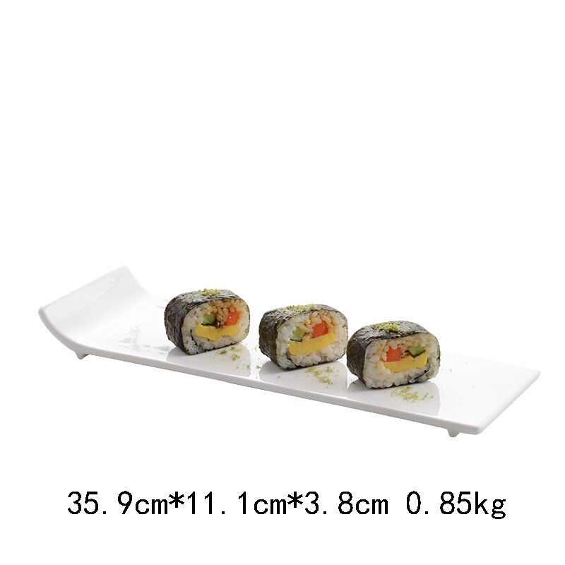 Pure white hotel tableware ceramic flat plate warped side plate rectangular flat plate sushi plate cake plate western-style plat: D
