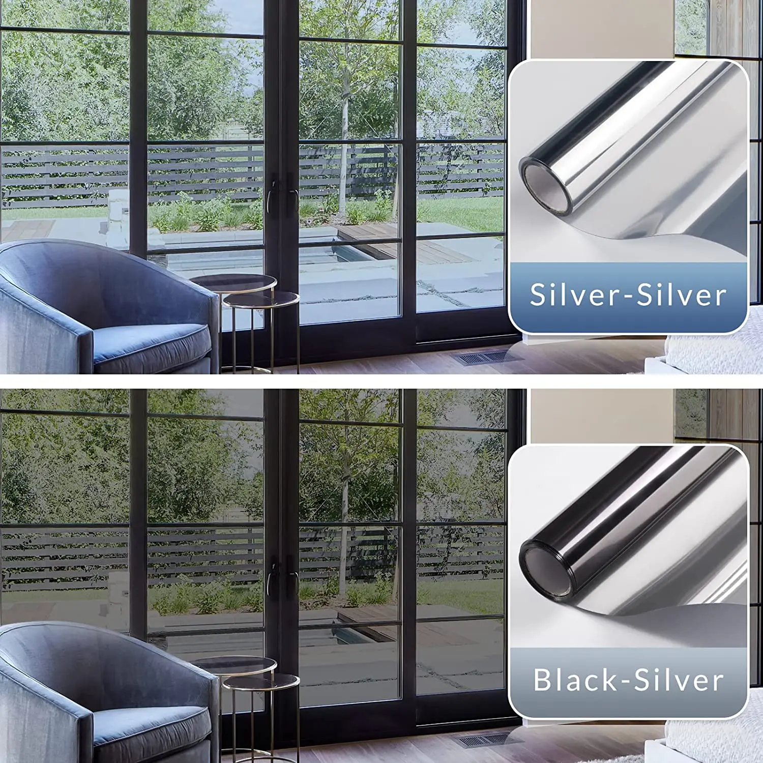 【Plata】Película de privacidad para ventana de vidrio, espejo diurno unidireccional, Control de calor reflectante, bloqueo solar, adhesivo estático no adhesivo